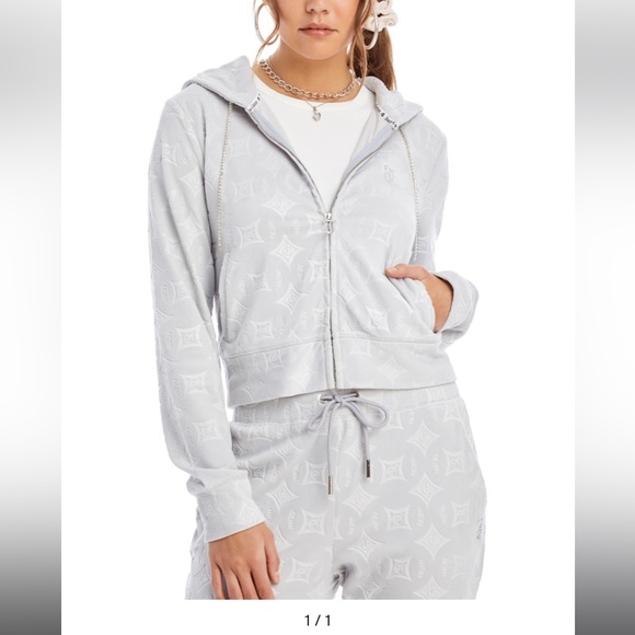 Juicy couture embossed zip up hoodie w/ rhinestone drawstrings - Picture 5 of 5
